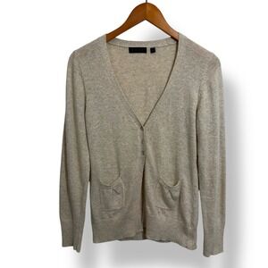 TCEC Womens Y2K Cardigan Sweater Beige V Neck Button Front Pockets Size L